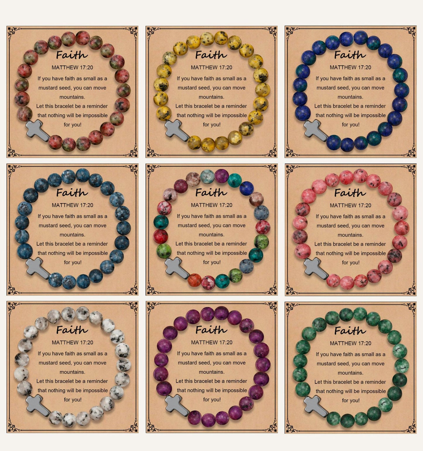 Vintage Bohemian 8mm Agate Cross Beaded Bracelet Unisex Religious Handmade Jewelry