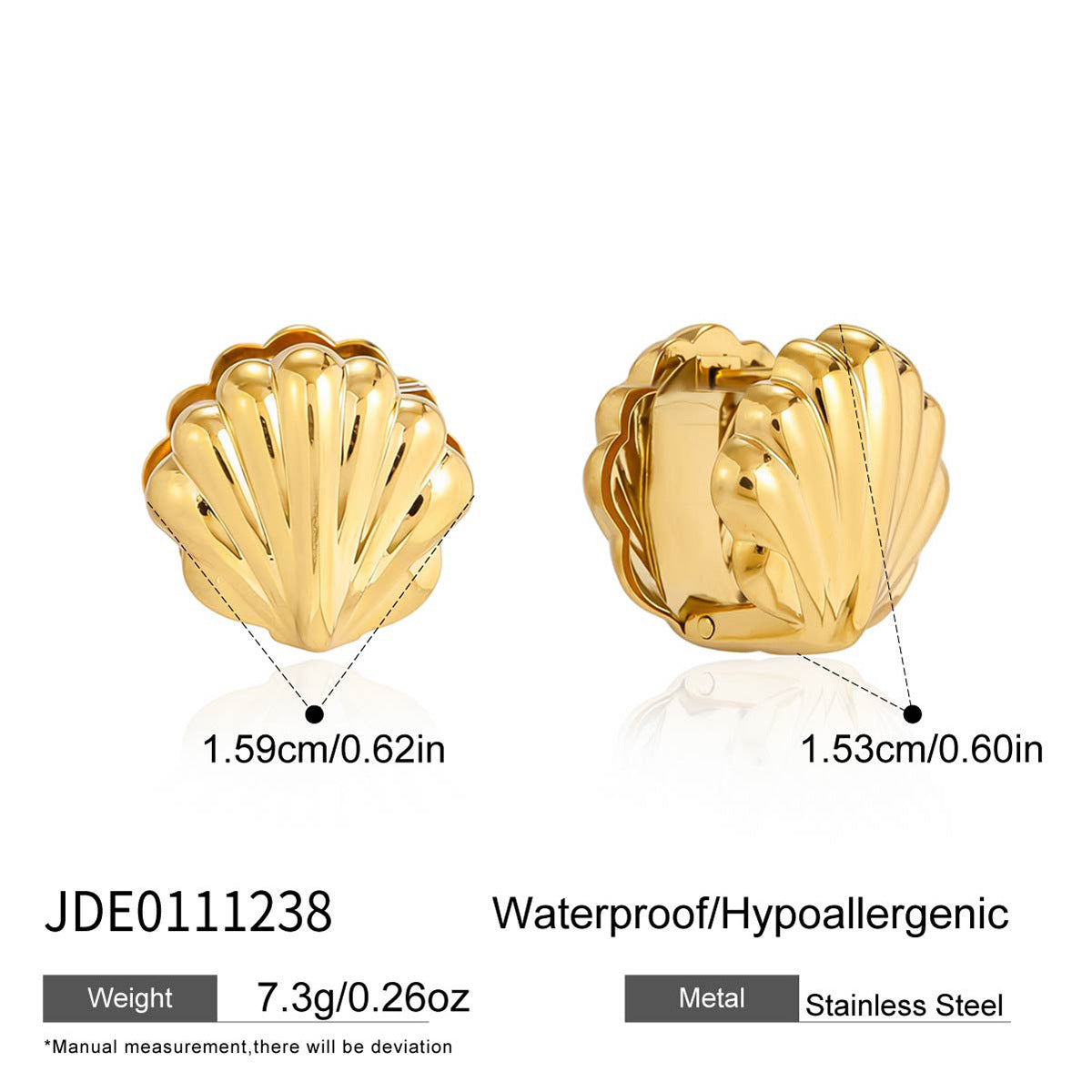 Minimalist Geometric Shell Stainless Steel PVD Gold Plated Earrings for Women