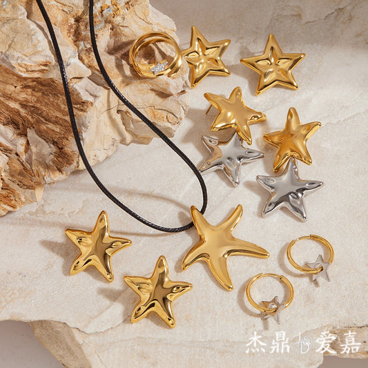 Minimalist Elegant Star Stainless Steel Titanium Steel Plated Necklace Earring Ring Set for Women