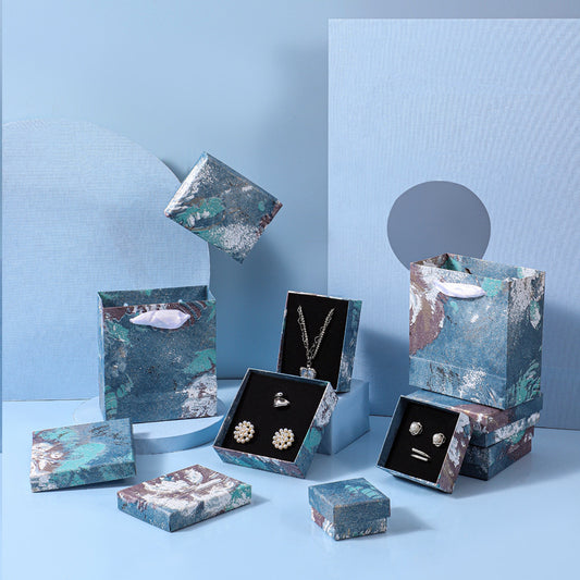 Oil Painting Style Irregular Blue Floral Jewelry Packaging Box for Bracelets Earrings Rings Necklaces and Hand Chains