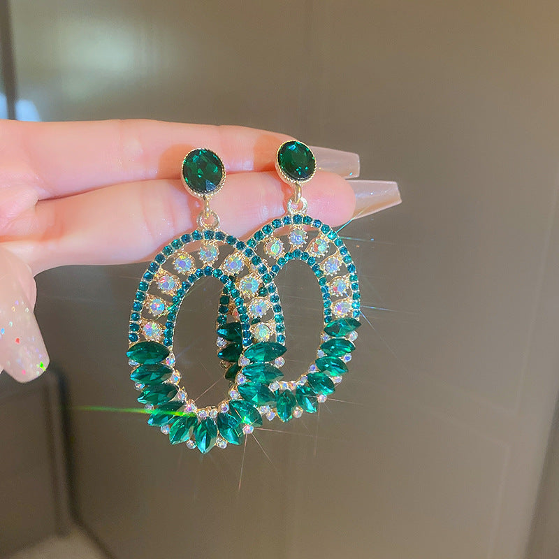 Vintage Green Rhinestone Butterfly Pearl Earrings with Stainless Steel Posts for Women