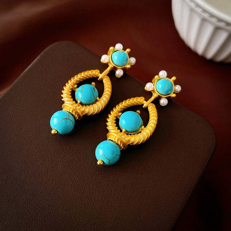 Vintage Geometric Earrings in Copper with Plated Finish for Women Minimalist Retro Ear Studs