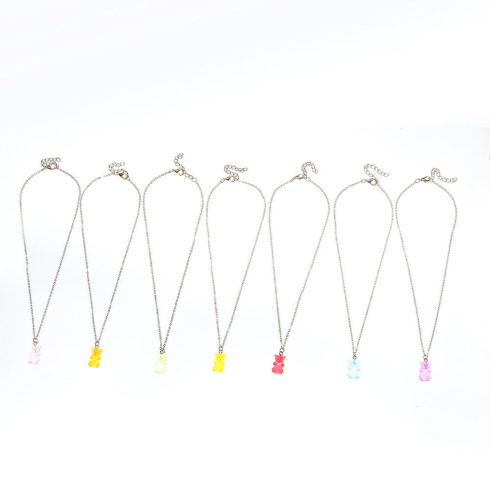 Collar de resina minimalista con forma de oso para niñas, con cadena de caja de longitud ajustable, estilo princesa, joyería infantil