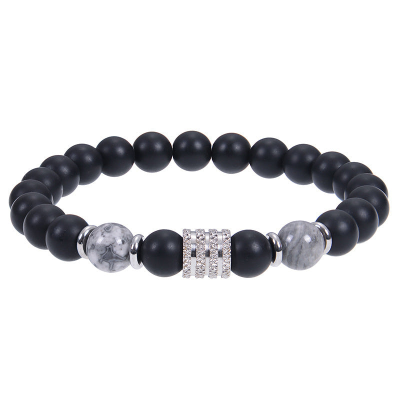 Minimalist Vintage Geometric Round Natural Obsidian Tiger Eye Stainless Steel Bracelet Unisex