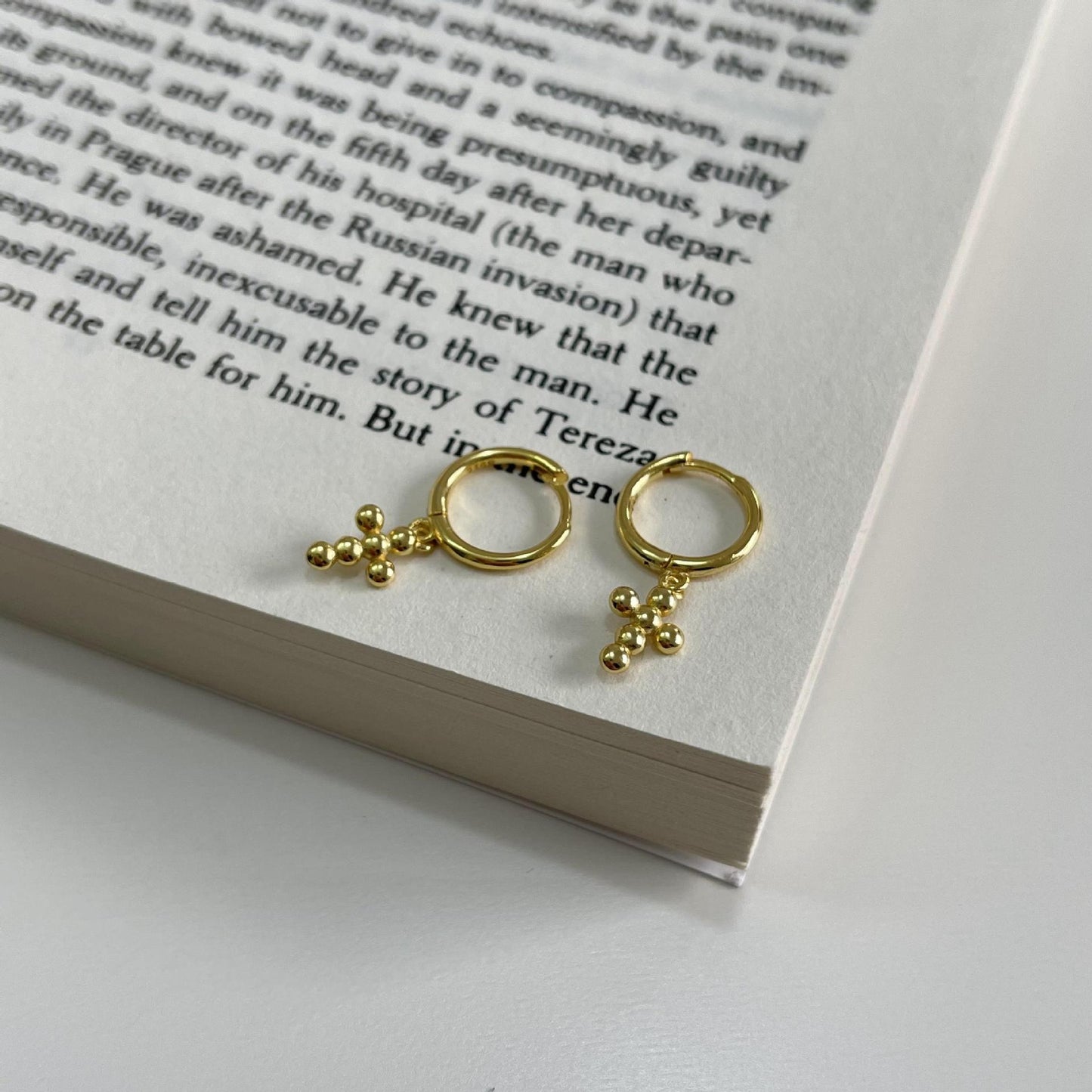 Minimalist 925 Sterling Silver Cross Earrings Plated Hoop Studs for Women