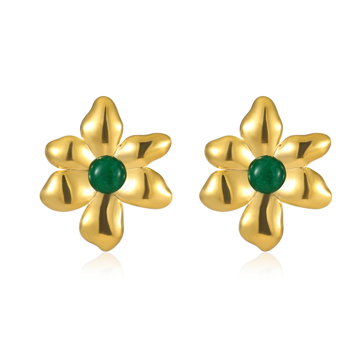 Orecchini da donna in acciaio inossidabile a forma di petalo irregolare, stile vintage, con placcatura in oro 18 carati e pietre colorate naturali