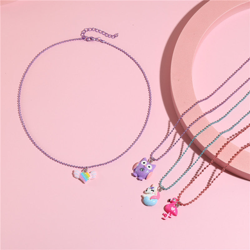 Collar de abalorios de resina de animales de dibujos animados, barra de dijes de bricolaje para niñas