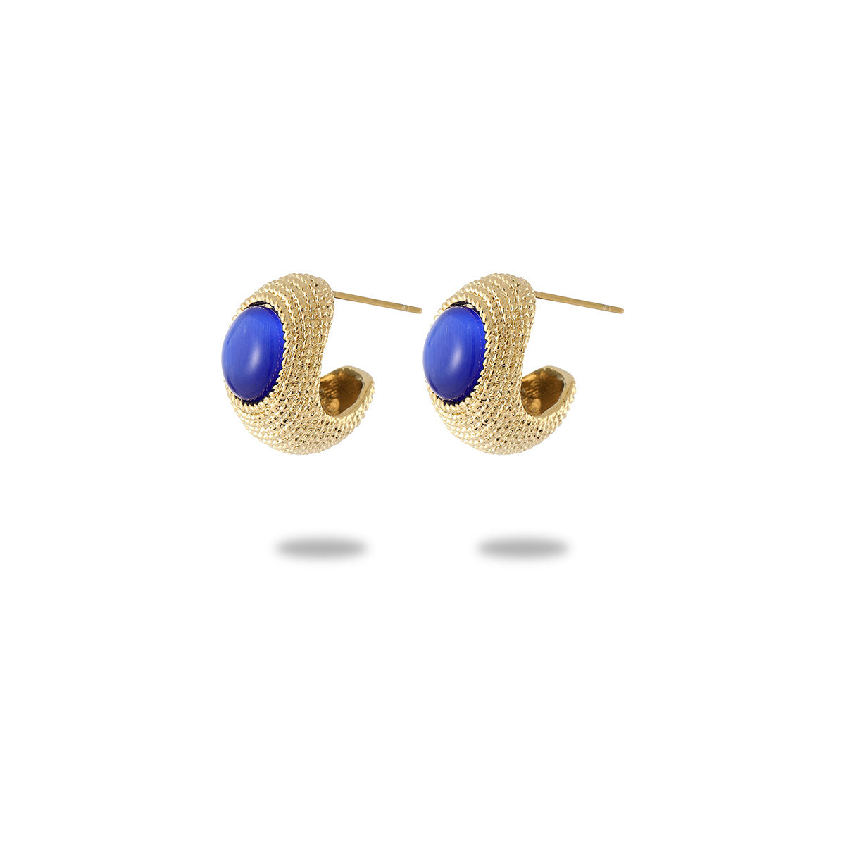 Orecchini a perno da donna in stile vintage francese con zirconi geometrici blu e verdi in acciaio al titanio, con finitura placcata