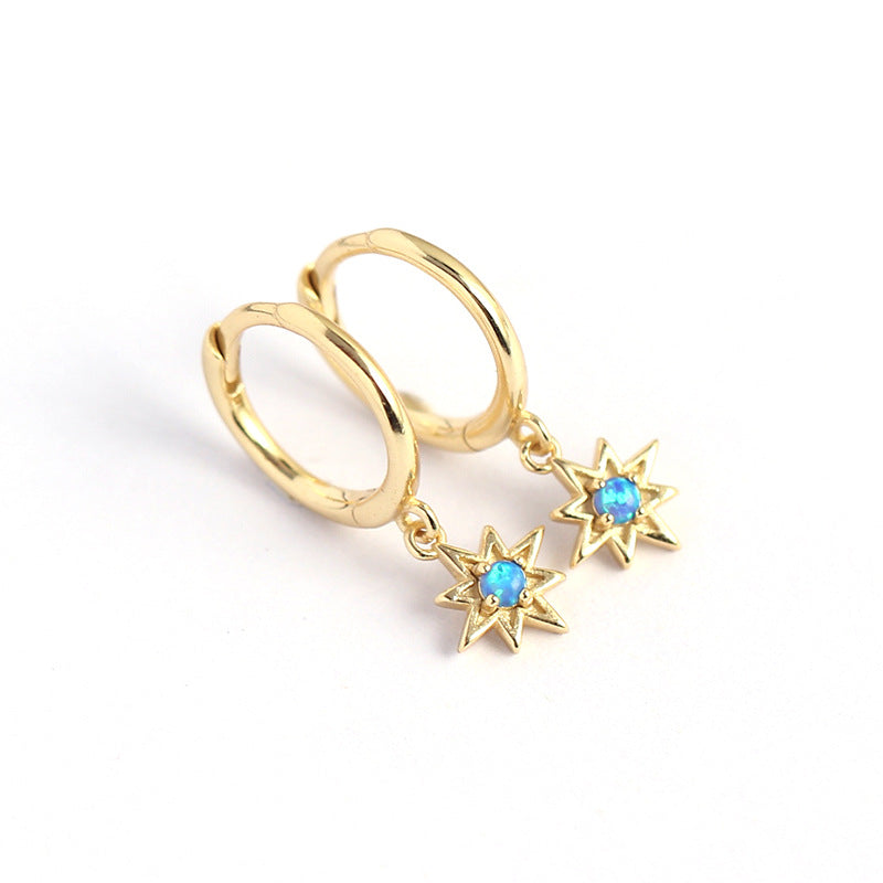Minimalist Octagram Shaped 925 Sterling Silver Opal Stud Earrings for Women and Men