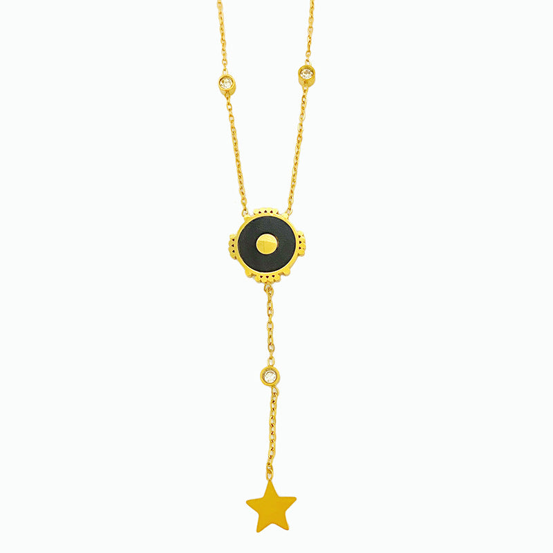 Streetwear Titanium Steel Star Geometric Gear Tassel Necklace Plated Unisex