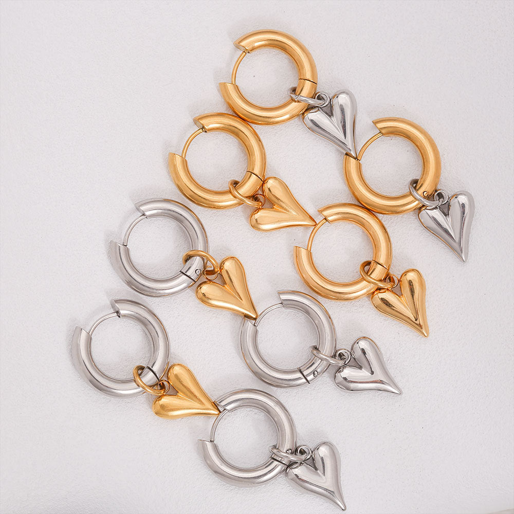 Vintage-Inspired Stainless Steel Heart-Shaped Earrings with Detachable Ear Hooks for Women, Minimalist and Elevated 3D Design