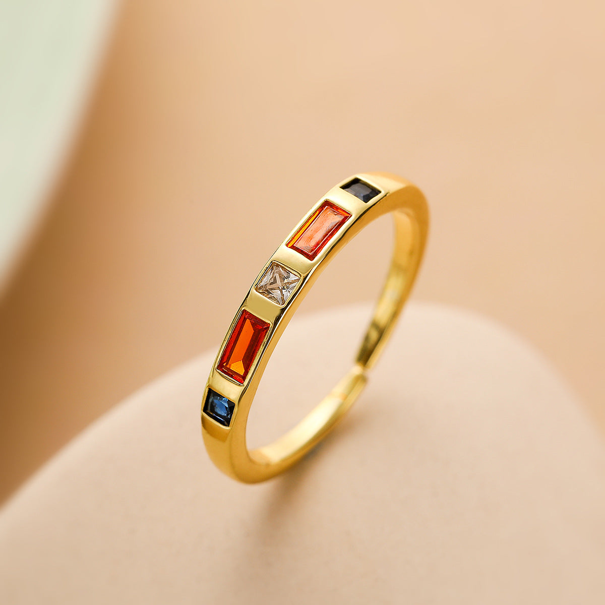 Minimalist Geometric Open Ring for Women Made of Brass with Real Gold Plating and Zircon Inlay