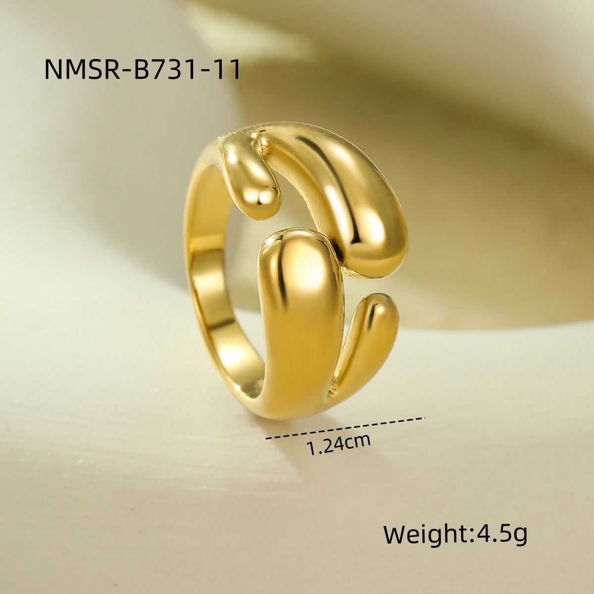 Geometric Stainless Steel Open Ring with Plated Finish for Women, Irregular Shape Fashionable Office Wear Jewelry