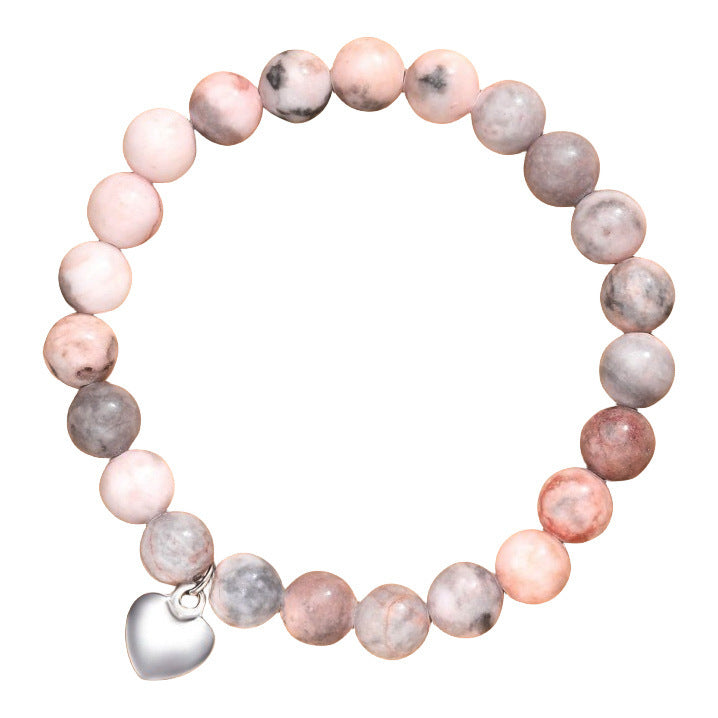 Natural Stone Zebra Print Round Beaded Bracelet for Women