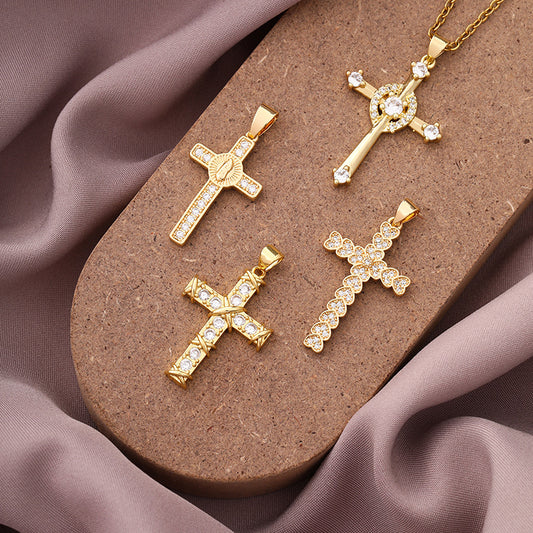 Collar de Cruz Minimalista de Cobre con Baño de Oro y Circonita Microengastada en Cadena Tipo O