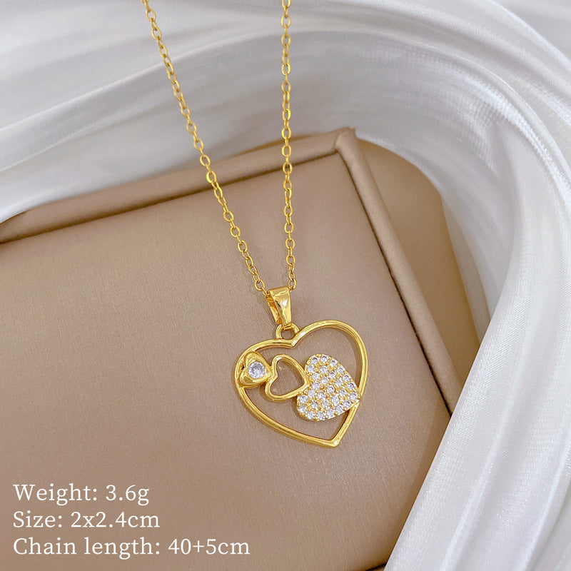 Sweet Minimalist Cross Micro-Inlaid Cubic Zirconia Brass Pendant Titanium Steel Necklace for Unisex