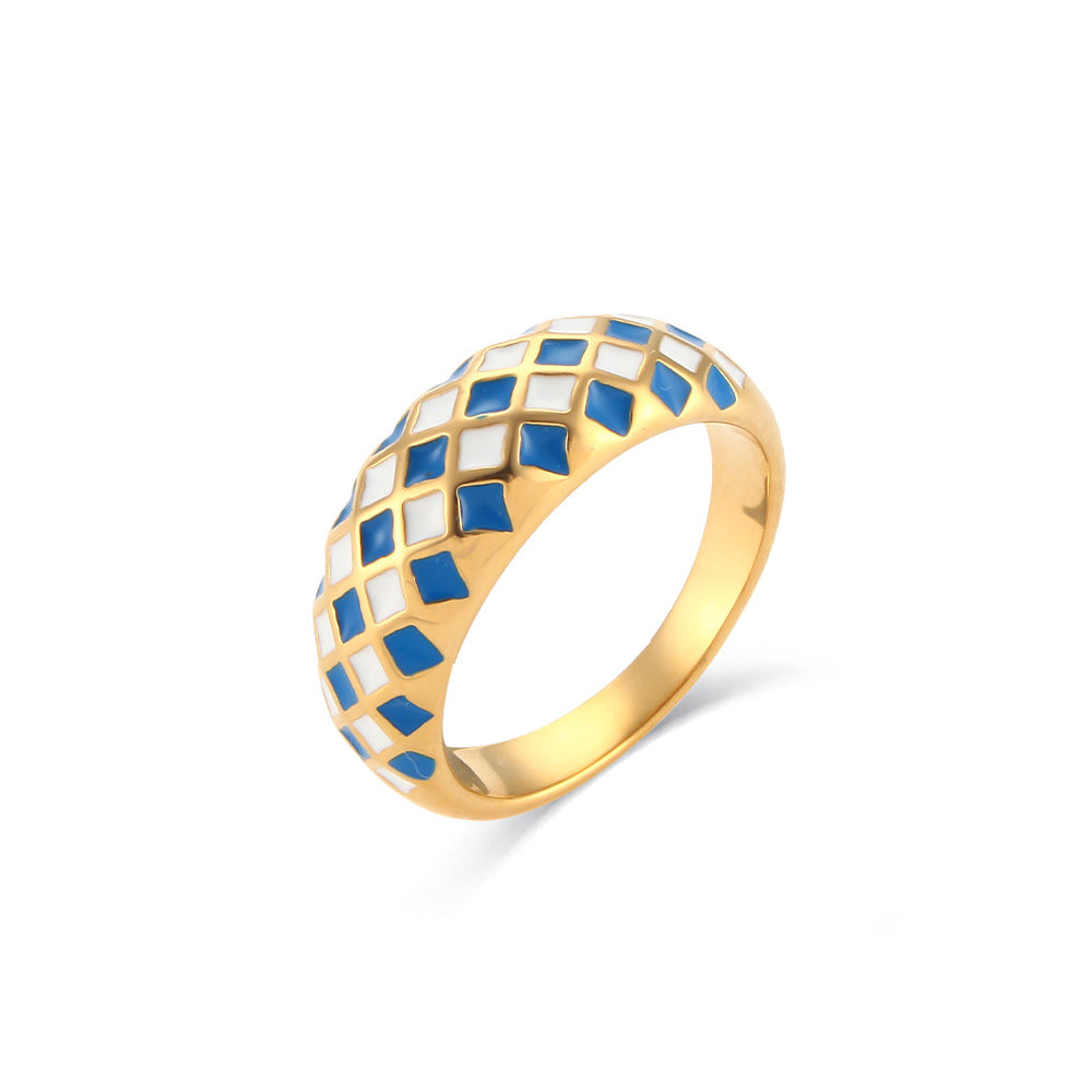 Anillo de acero inoxidable geométrico minimalista de moda con acabado chapado para mujer