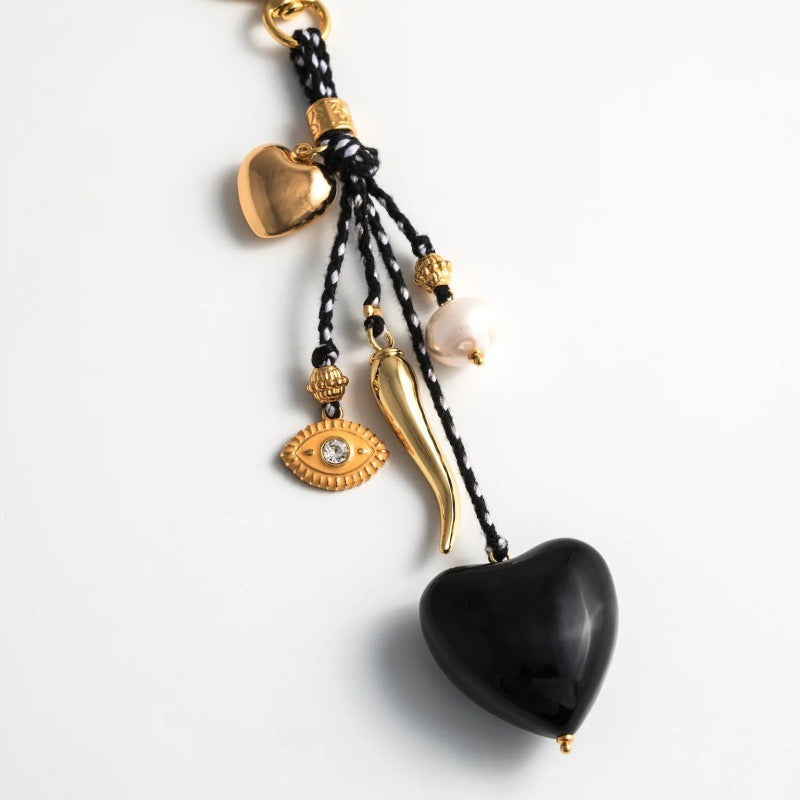 Macaron Color Heart Shape Alloy Plated Chain Bag Strap with Pearl Inlay