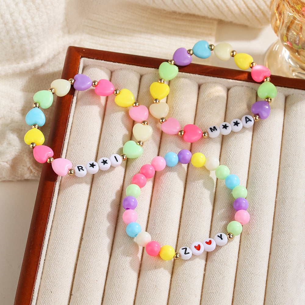 Unique Cartoon Letter Heart Acrylic Bracelet for Women