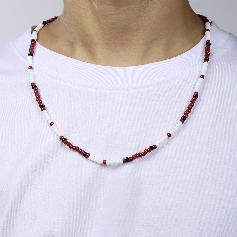Bohemian Style Geometric Beaded Necklace for Men in Stainless Steel with O-Chain