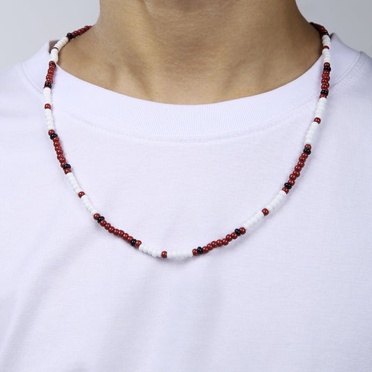Collana da uomo con perline geometriche stile bohémien in acciaio inossidabile con catena a maglie ovali