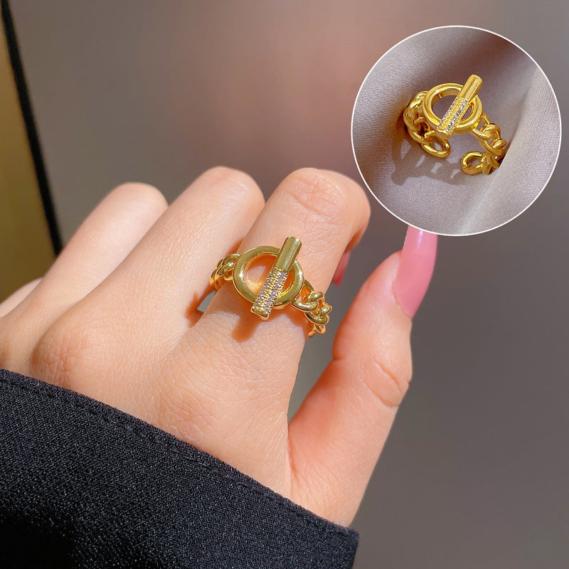 Minimalist Sweet Geometric Round Brass Plated Rhinestone Ring for Women and Men