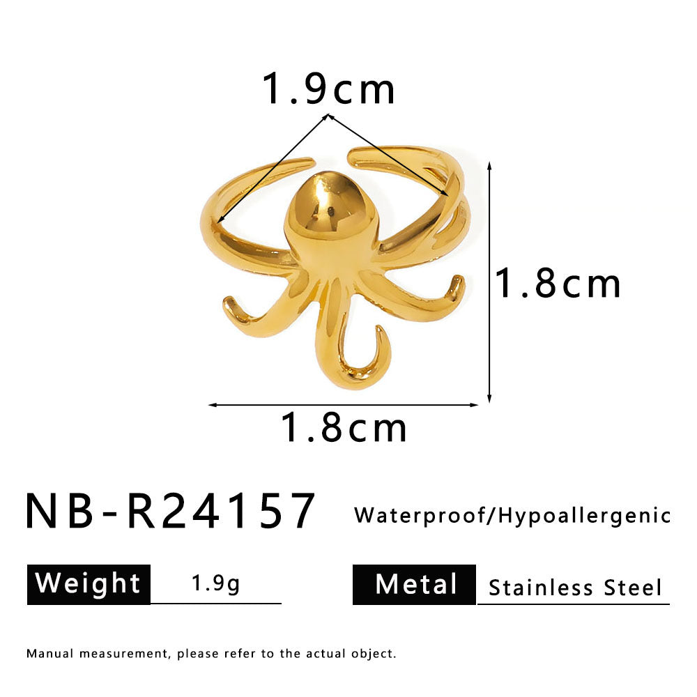 Anello da donna in acciaio al titanio a forma di polpo minimalista, gioielli ipoallergenici in acciaio inossidabile con finitura placcata
