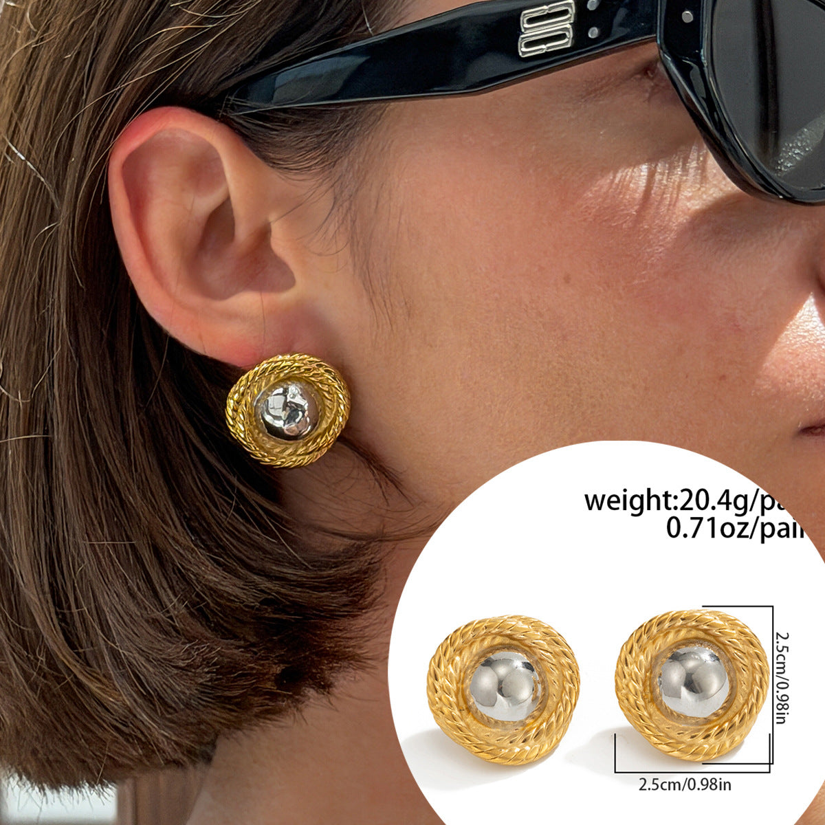 Luxury Geometric Round Oval Stainless Steel PVD Earrings