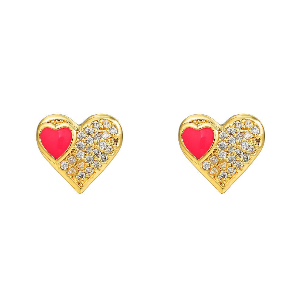 Unique Drip Oil Rainbow Floral Lips Bee Brass Cubic Zirconia Stud Earrings for Women