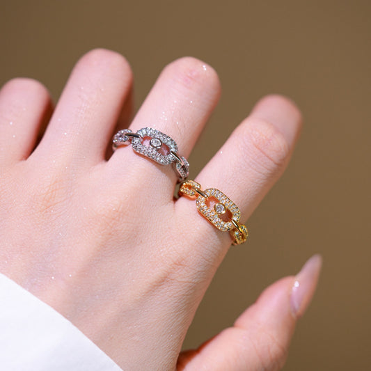 Anello Geometrico Minimalista da Donna Placcato Oro Rosa 18K con Intarsio Completo di Strass