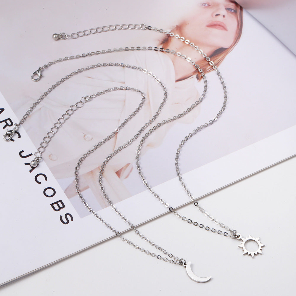 Sun Moon Titanium Steel Plated Necklace Set for Couples