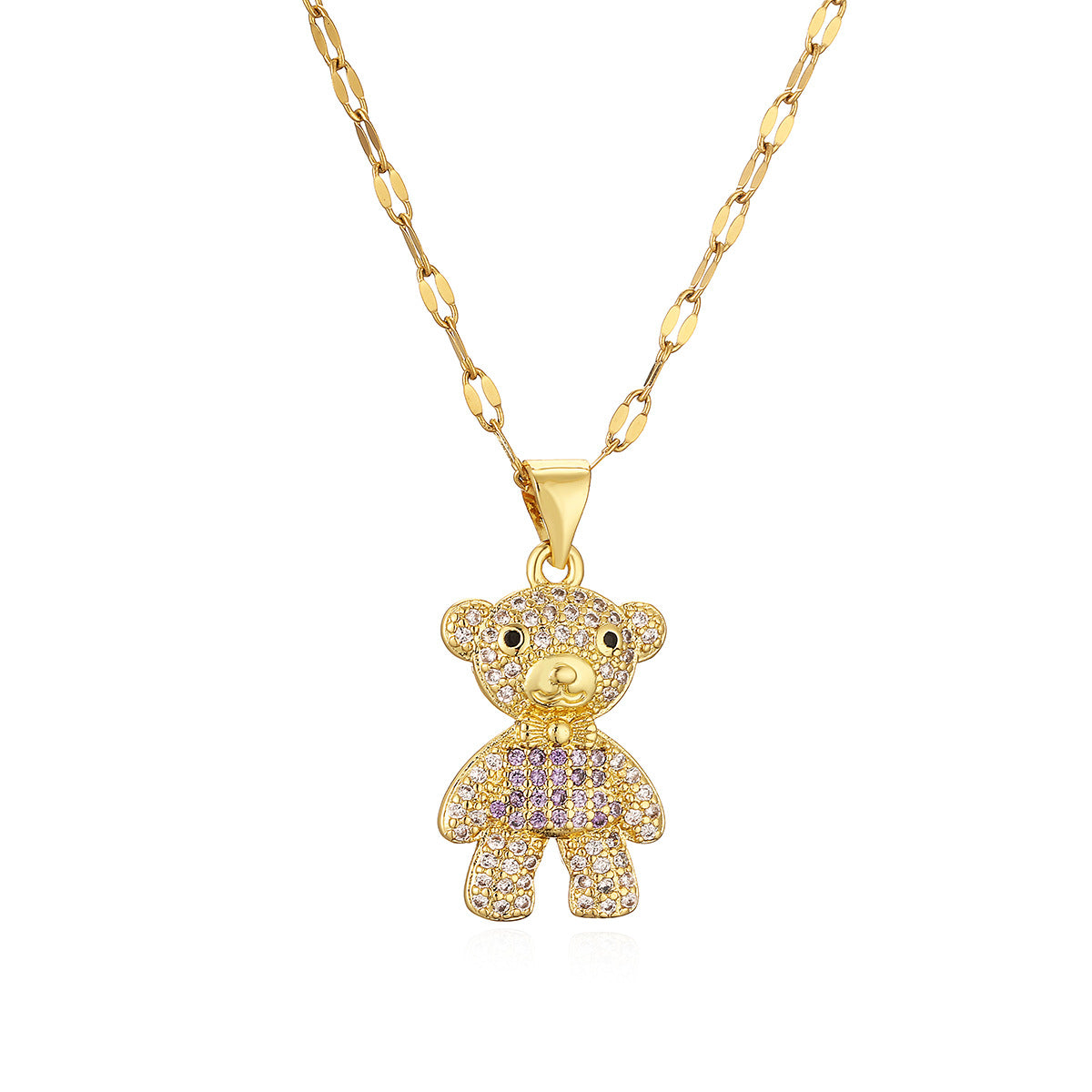 Minimalist Bear-Shaped Copper Pendant Necklace with Gold Plating and Zircon Accents for Women