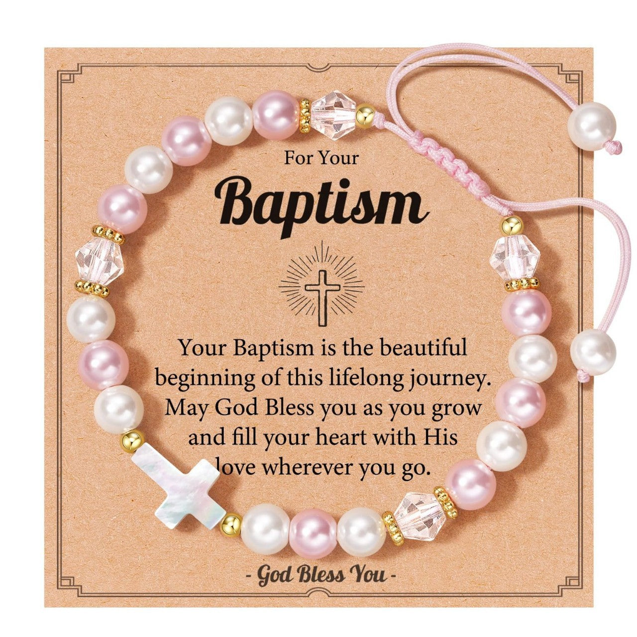 Sweet Cross Artificial Pearl Woven Bracelet Adjustable Pink White Gift for Girls