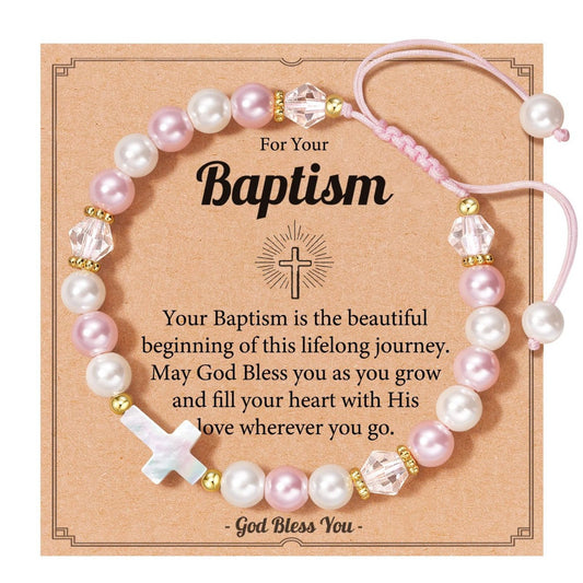 Sweet Cross Artificial Pearl Woven Bracelet Adjustable Pink White Gift for Girls