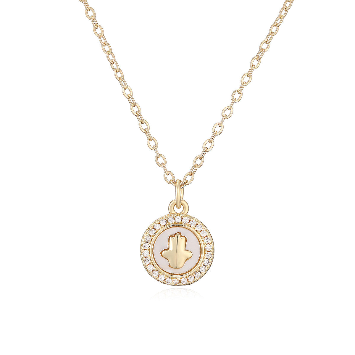 Minimalist Luxury Gold Plated Brass Heart Star Hand Geometric Pendant Necklace with Cubic Zirconia