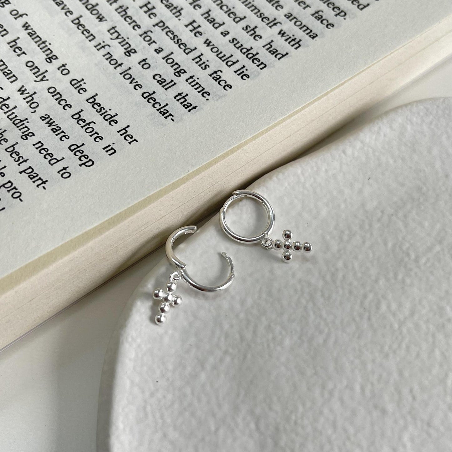 Minimalist 925 Sterling Silver Cross Earrings Plated Hoop Studs for Women