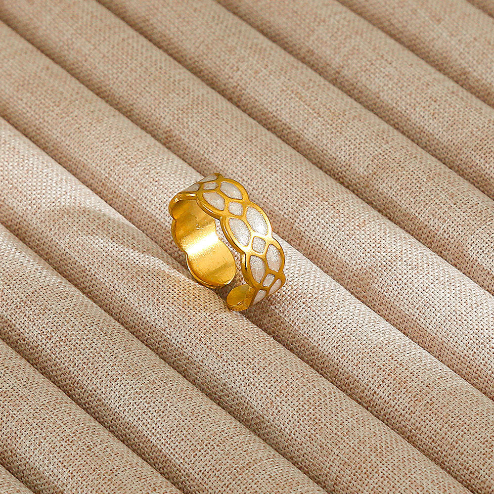 Minimalist Geometric Flower-Shaped Titanium Steel Ring with Plating Finish for Women, Adjustable Open Band Fashion Ring