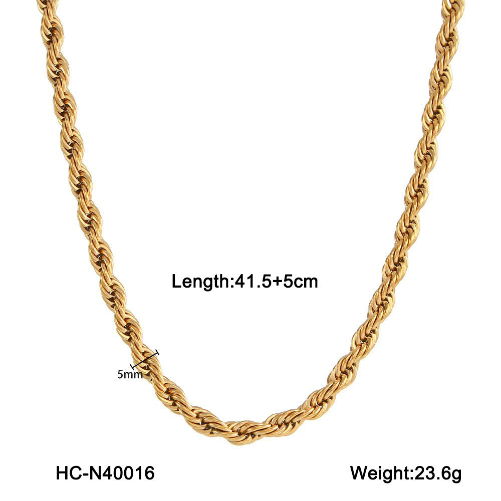 INS Style Geometric Twist Chain Necklace for Women Stainless Steel Plated Necklace