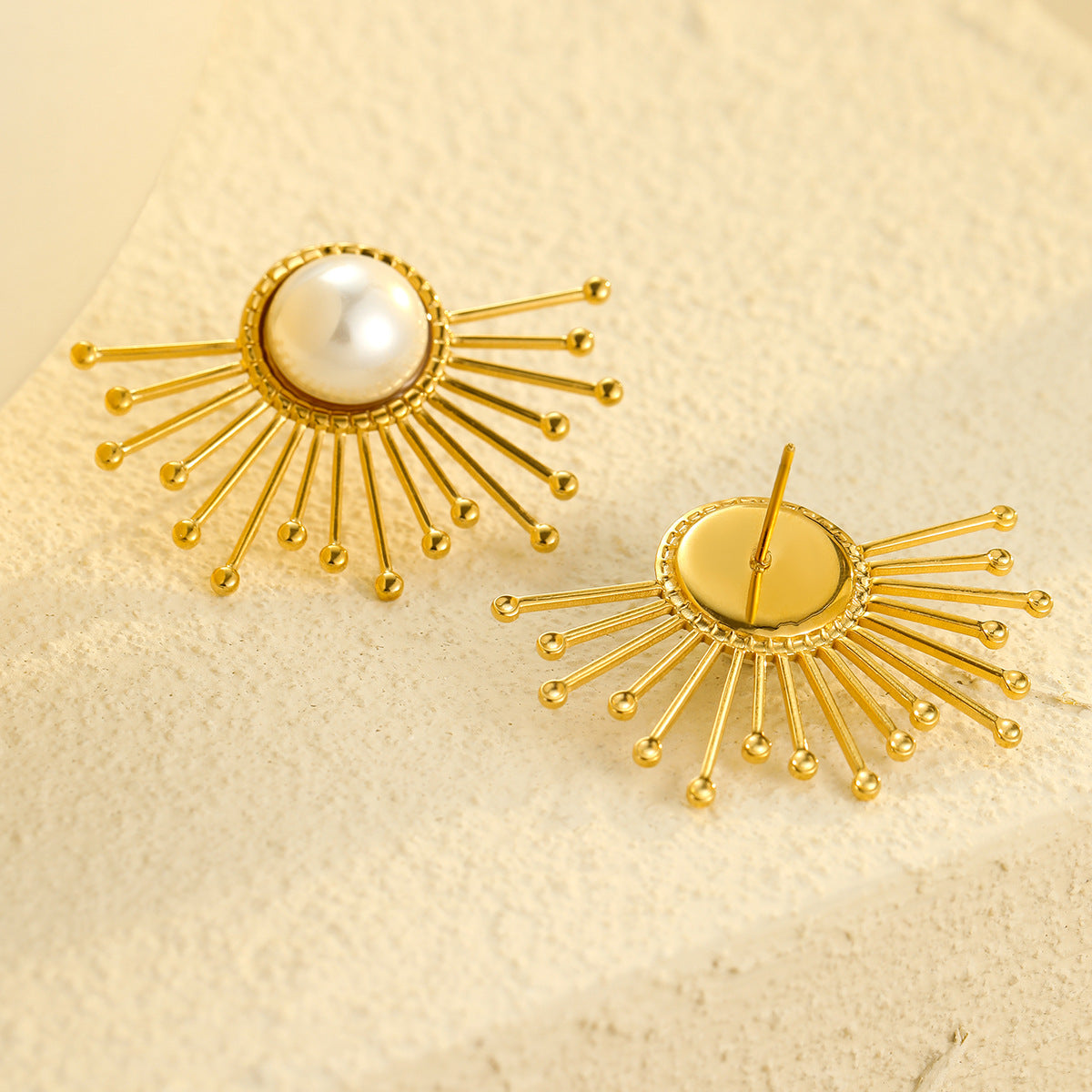 Orecchini in acciaio inossidabile a forma di girasole vintage con perle per donna