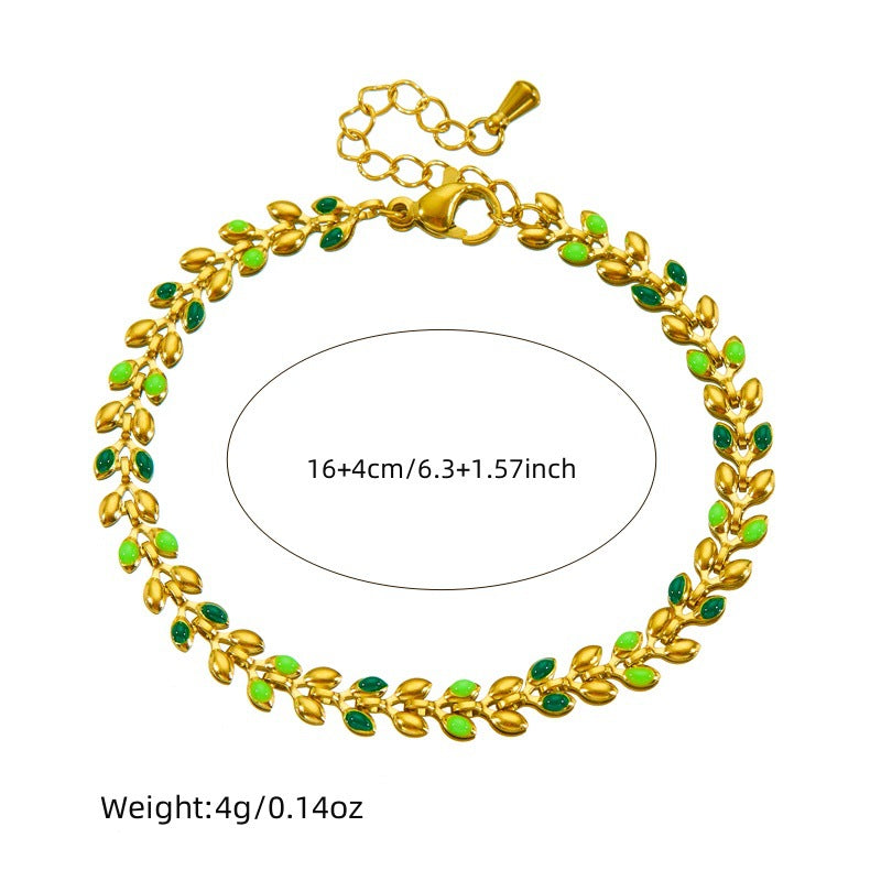 Bracciale da donna placcato oro minimalista in acciaio inossidabile con charm a foglia