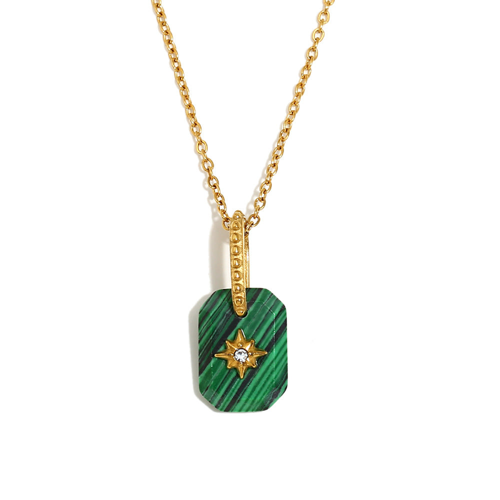 Minimalist Geometric Eight-Pointed Star Pendant Necklace for Women Stainless Steel with 18K Gold Plating and Acrylic Inlay