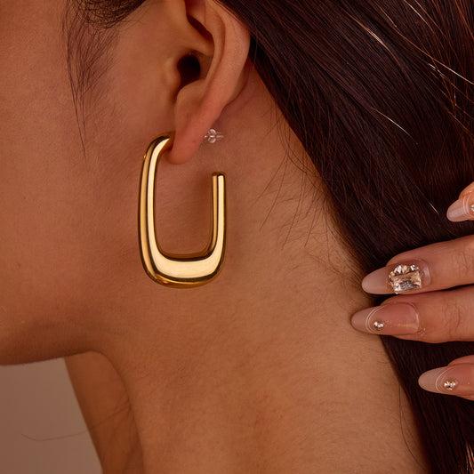 Orecchini da donna a U cavi in acciaio inossidabile con placcatura in oro 18 carati in stile vintage