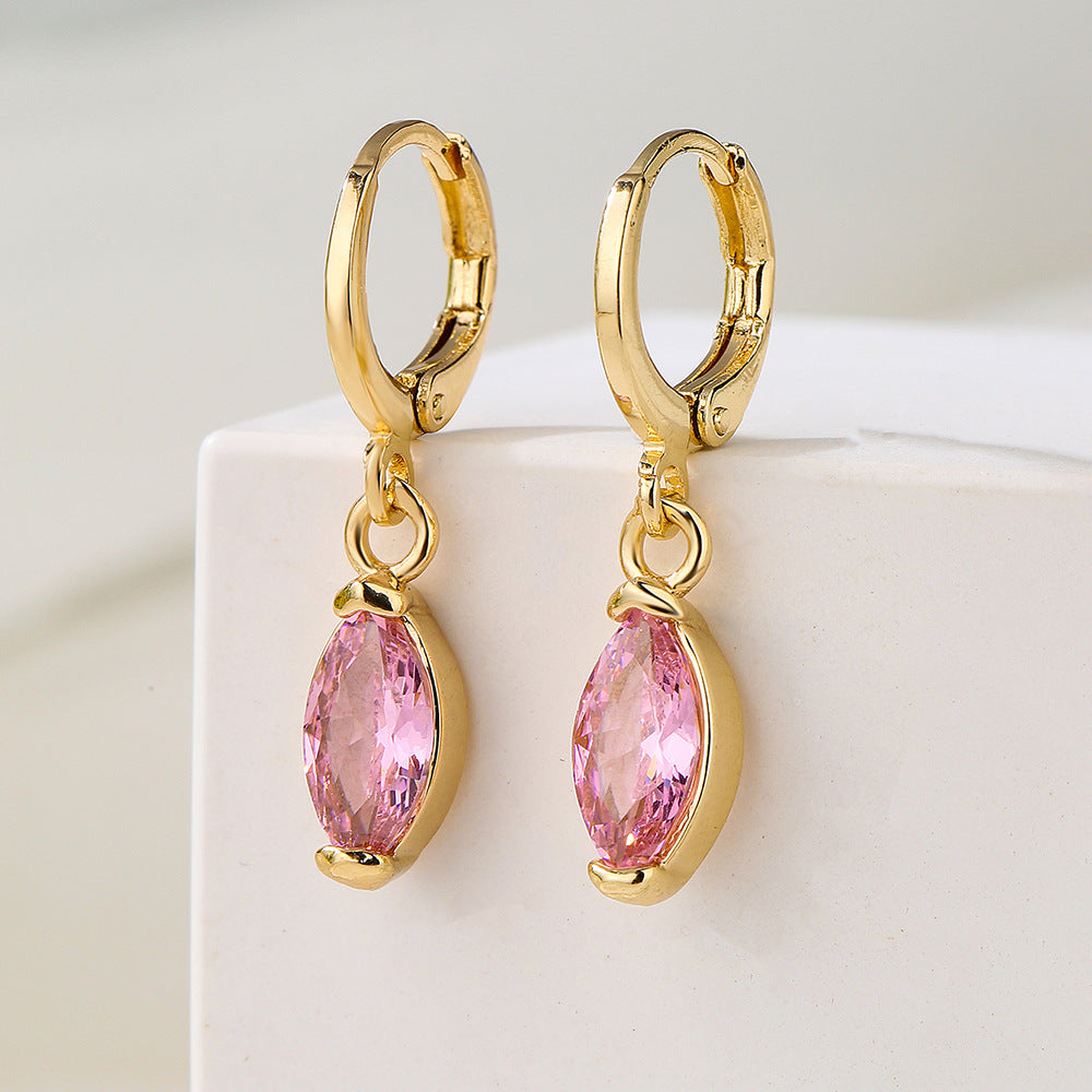 Minimalist Geometric Copper Earrings with 18K Gold Plating and Zircon Inlay for Women