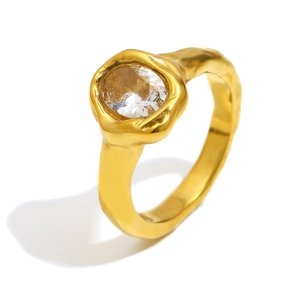 Anello Minimalista Geometrico da Donna in Acciaio Inossidabile con Placcatura in Oro 18K e Zirconia Cubica