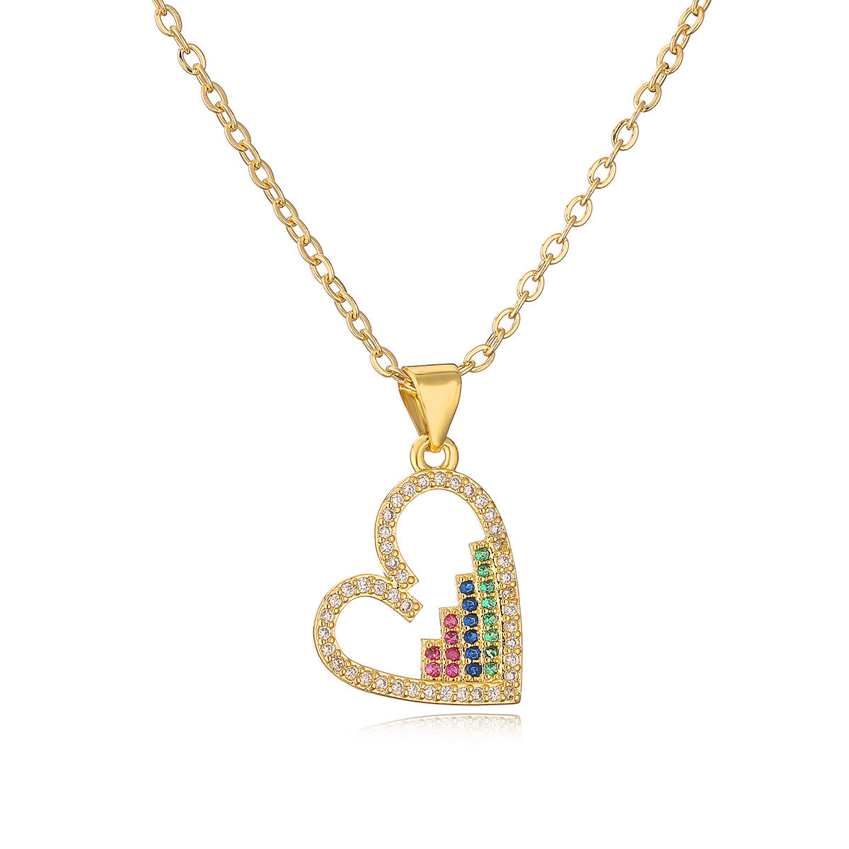 Minimalist Heart-Shaped Copper Pendant Necklace with 18K Gold Plating and Zircon Inlay for Women