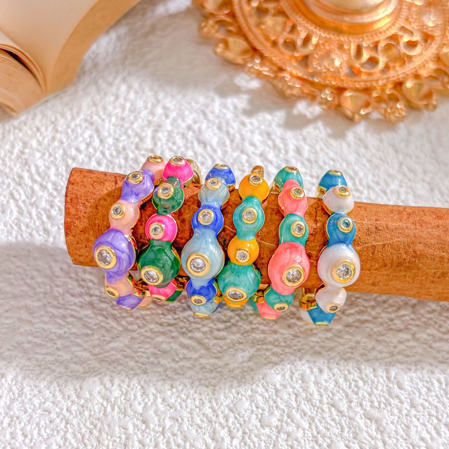 Sweet Gold Plated Brass Adjustable Ring with Bow and Bubble Elements for Women