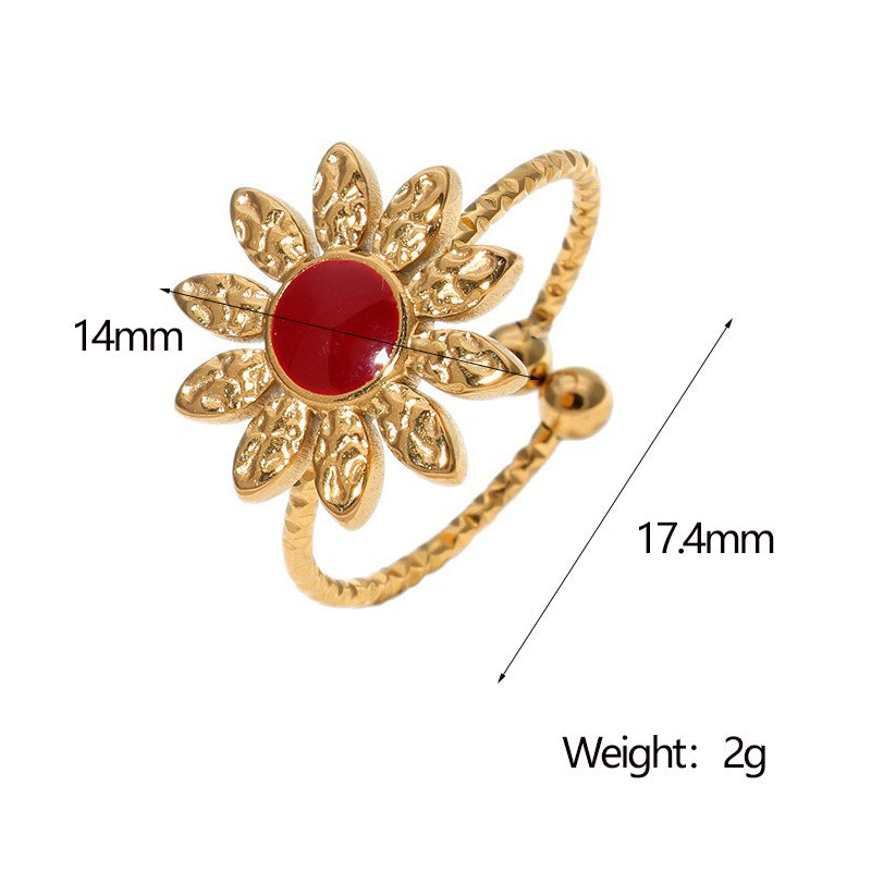 Anello Girasole Leggero alla Moda Placcato Oro 18K in Acciaio Inossidabile, Gioielli Floreali Apribili e Regolabili da Donna