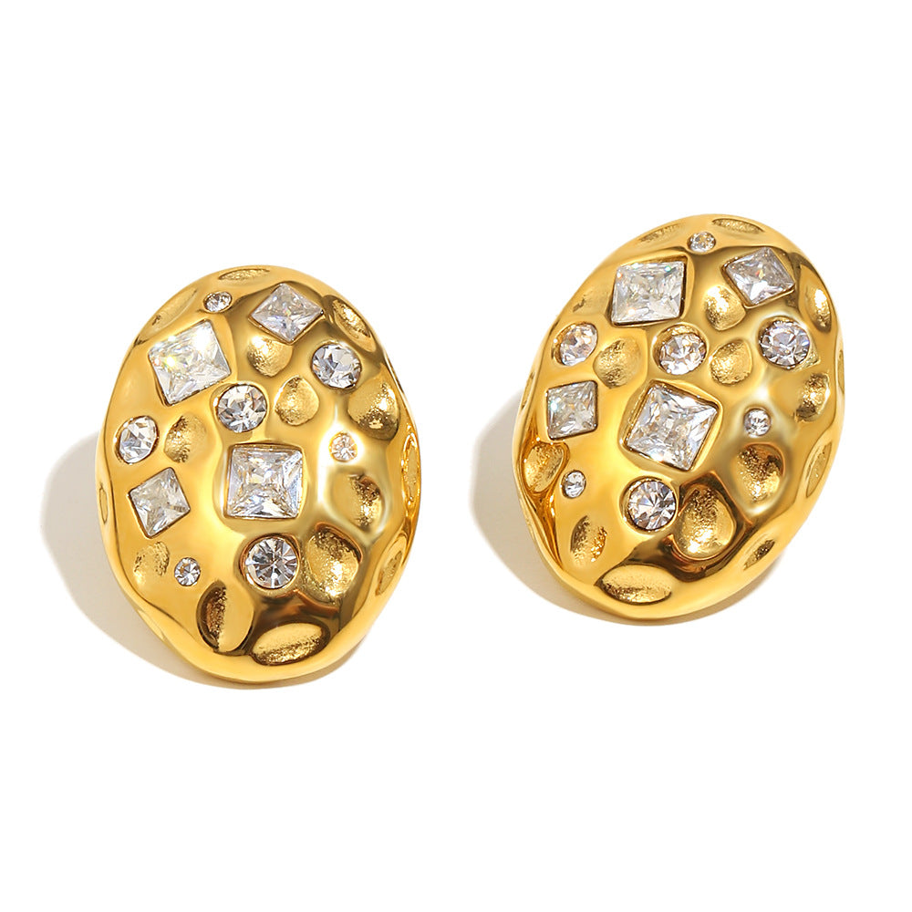 Pendientes minimalistas de acero inoxidable con diseño geométrico, chapados en oro de 18 quilates y con incrustaciones de pedrería para mujer