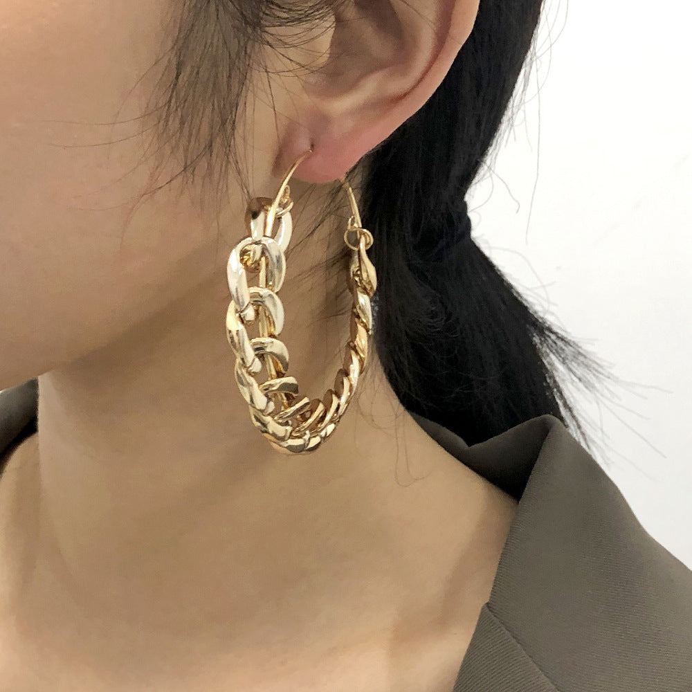 E8942 Pendientes grandes de círculo geométricos punk para mujer con cadena gruesa al por mayor