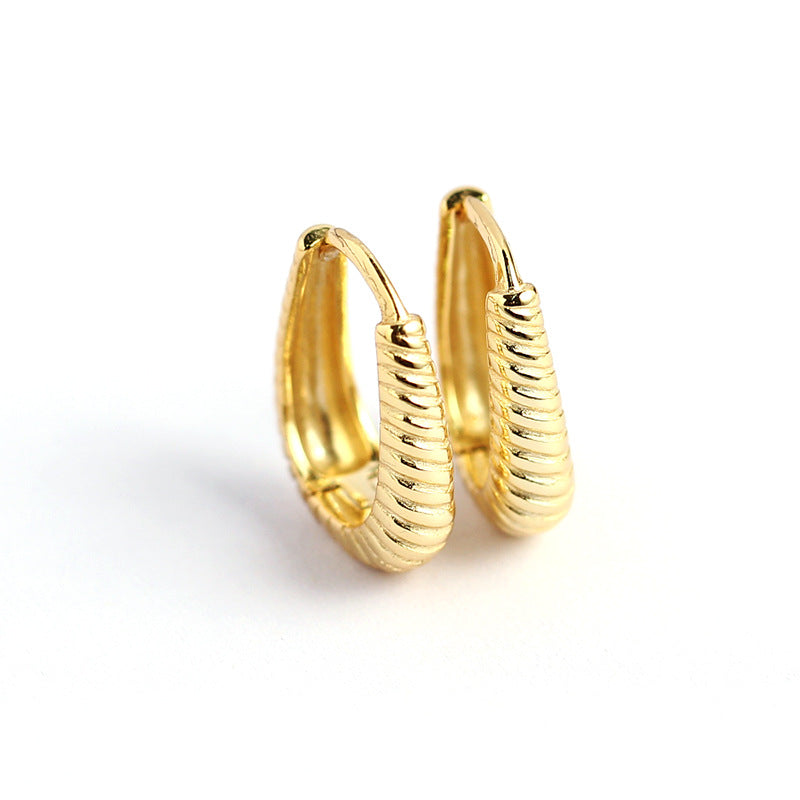 Minimalist Metal-Textured S925 Sterling Silver Hoop Earrings with Braided Pattern
